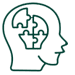 A green pixel art of a head with puzzle pieces in it.